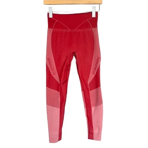 Gymshark Turbo Seamless Red Colorblock Leggings High Rise Small - Picture 1 of 10